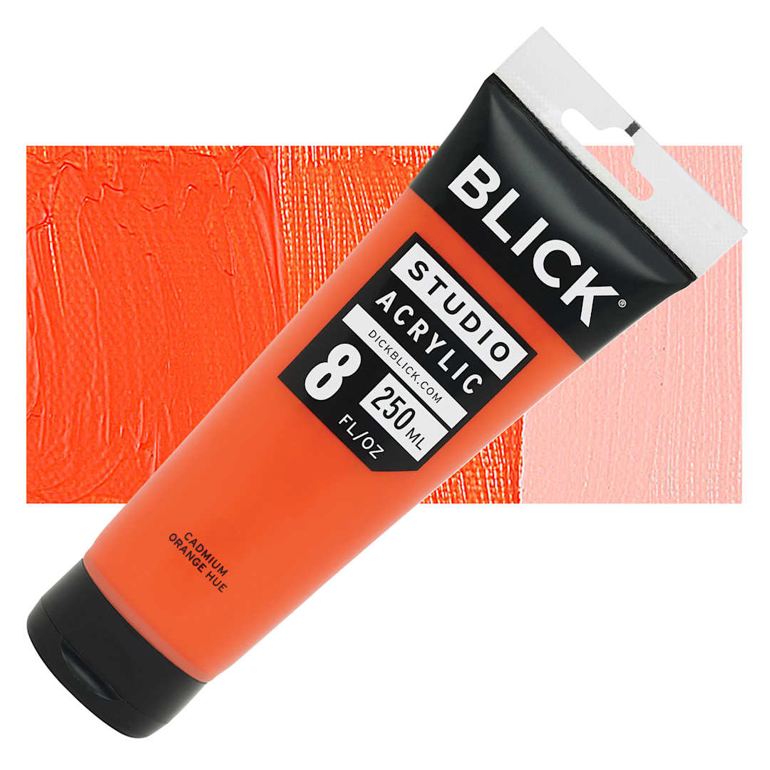 Open in modal - Blick Studio Acrylic Paint - Cadmium Orange Hue, 8 oz tube and swatch