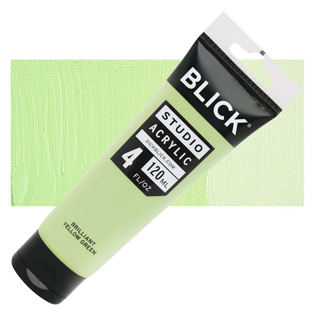 Open in modal - Blick Studio Acrylic Paint - Brilliant Yellow Green, 4 oz tube and swatch