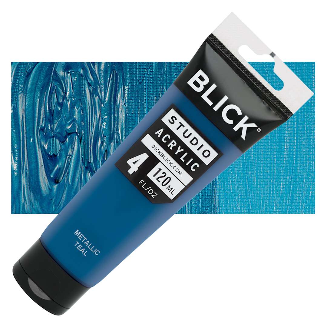 Open in modal - Blick Studio Acrylic Paint - Teal (Metallic), 4 oz tube and swatch