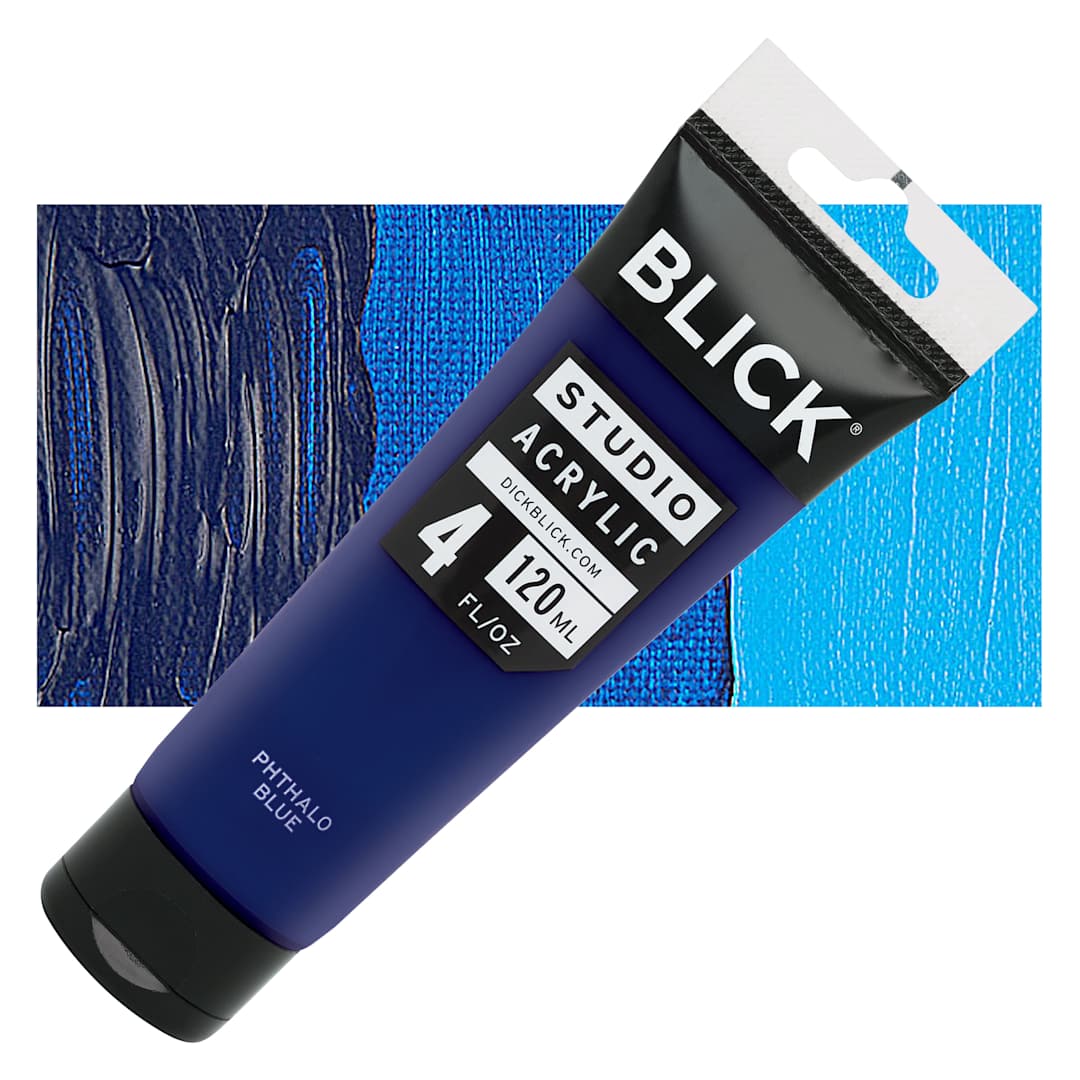 Open in modal - Blick Studio Acrylic Paint - Phthalo Blue, 4 oz tube and swatch