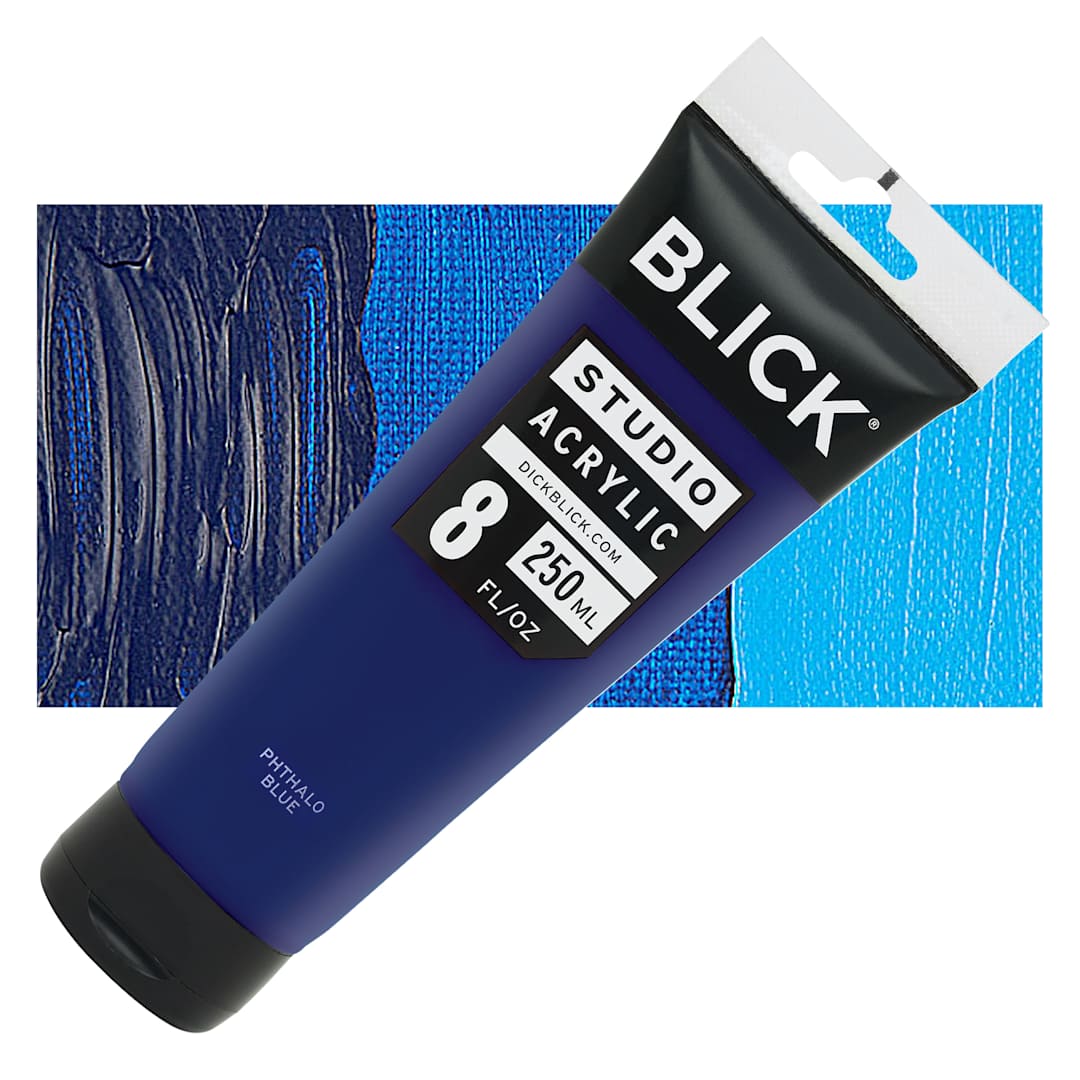 Open in modal - Blick Studio Acrylic Paint - Phthalo Blue, 8 oz tube and swatch
