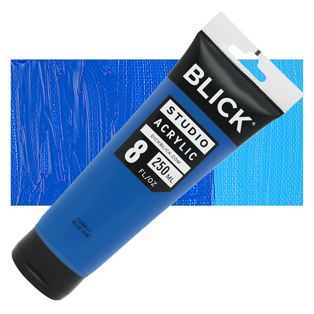 Open in modal - Blick Studio Acrylic Paint - Cobalt Blue Hue, 8 oz tube and swatch
