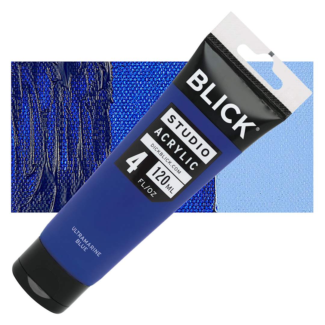 Open in modal - Blick Studio Acrylic Paint - Ultramarine Blue, 4 oz tube and swatch