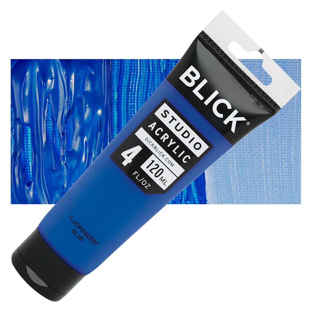 Open in modal - Blick Studio Acrylic Paint - Fluorescent Blue, 4 oz tube and swatch