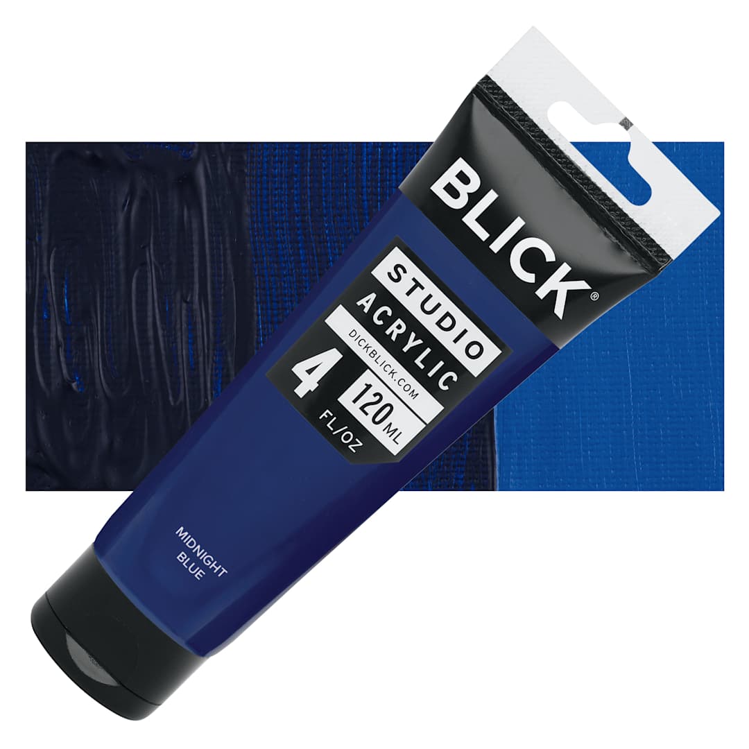 Open in modal - Blick Studio Acrylics - Midnight Blue, 4 oz tube and swatch