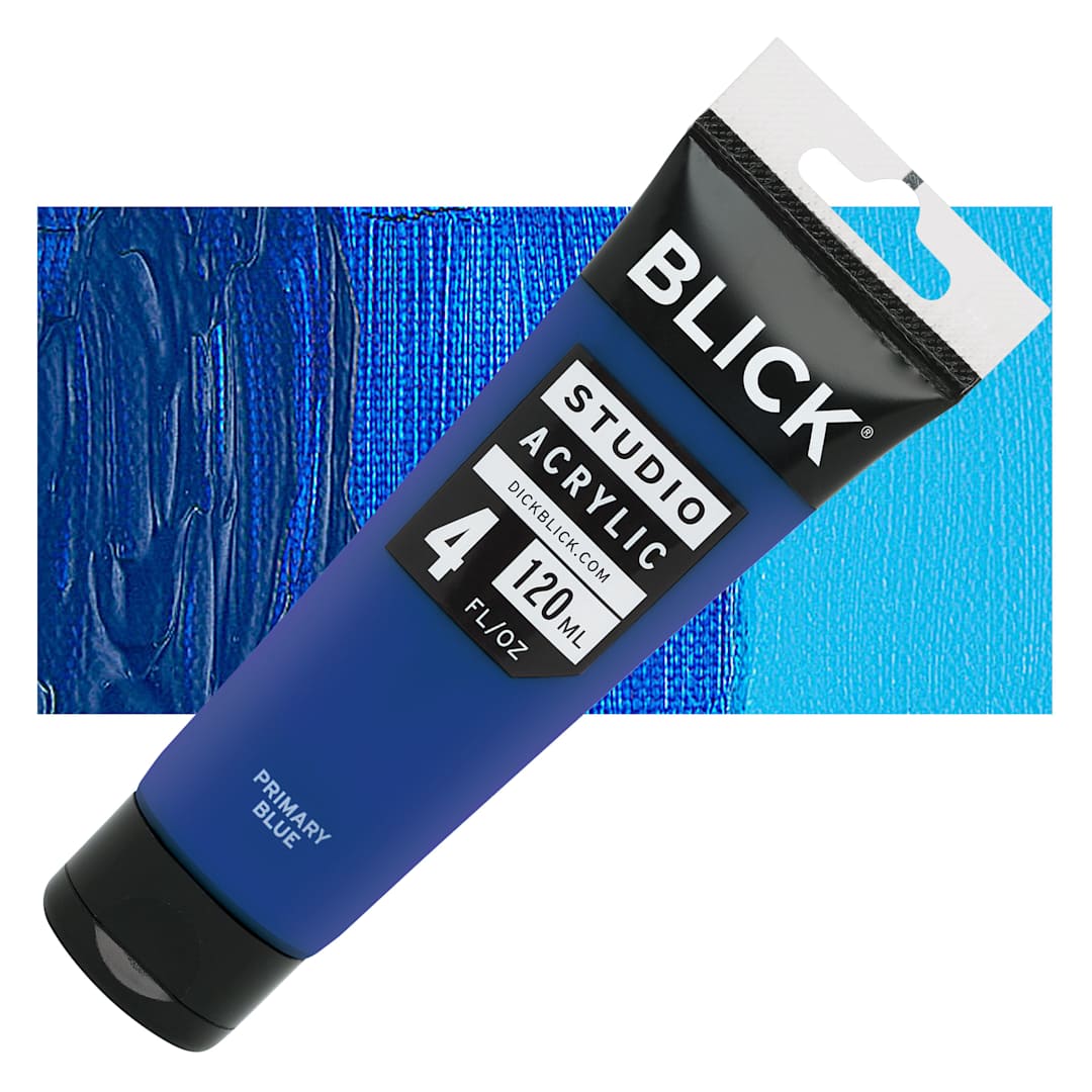 Open in modal - Blick Studio Acrylic Paint - Primary Blue, 4 oz tube and swatch