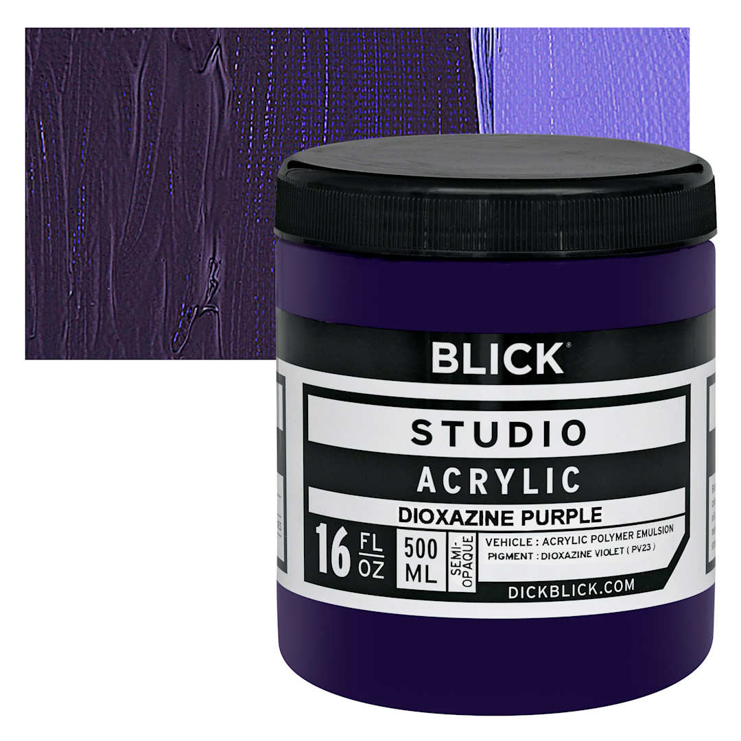 Open in modal - Blick Studio Acrylic Paint - Dioxazine Purple, 16 oz jar and swatch