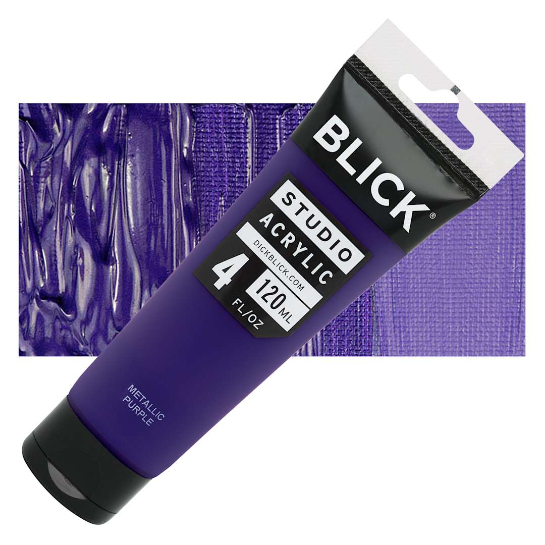 Open in modal - Blick Studio Acrylic Paint - Purple (Metallic), 4 oz tube and swatch