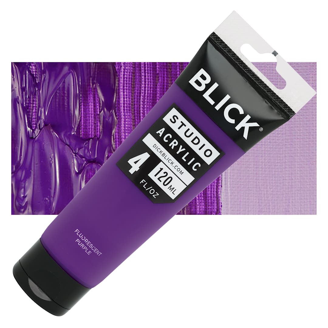 Open in modal - Blick Studio Acrylic Paint - Fluorescent Purple, 4 oz tube and swatch