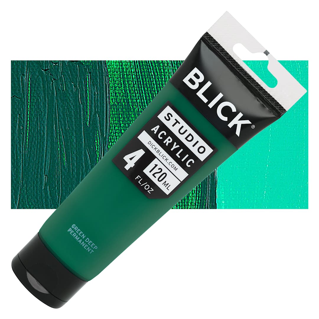 Open in modal - Blick Studio Acrylic Paint - Green Deep Permanent, 4 oz tube and swatch