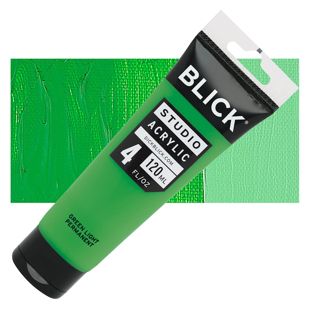 Open in modal - Blick Studio Acrylic Paint - Green Light Permanent, 4 oz tube and swatch