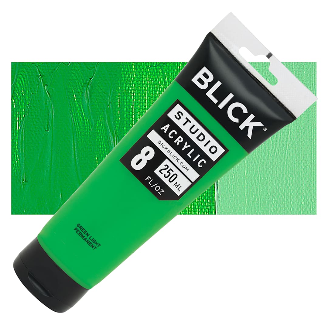 Open in modal - Blick Studio Acrylic Paint - Green Light Permanent, 8 oz tube and swatch