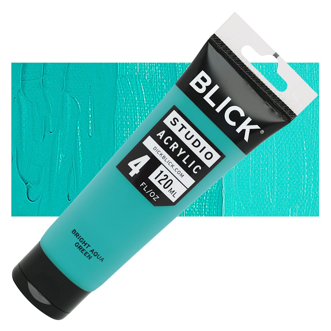 Open in modal - Blick Studio Acrylic Paint - Bright Aqua Green, 4 oz tube and swatch