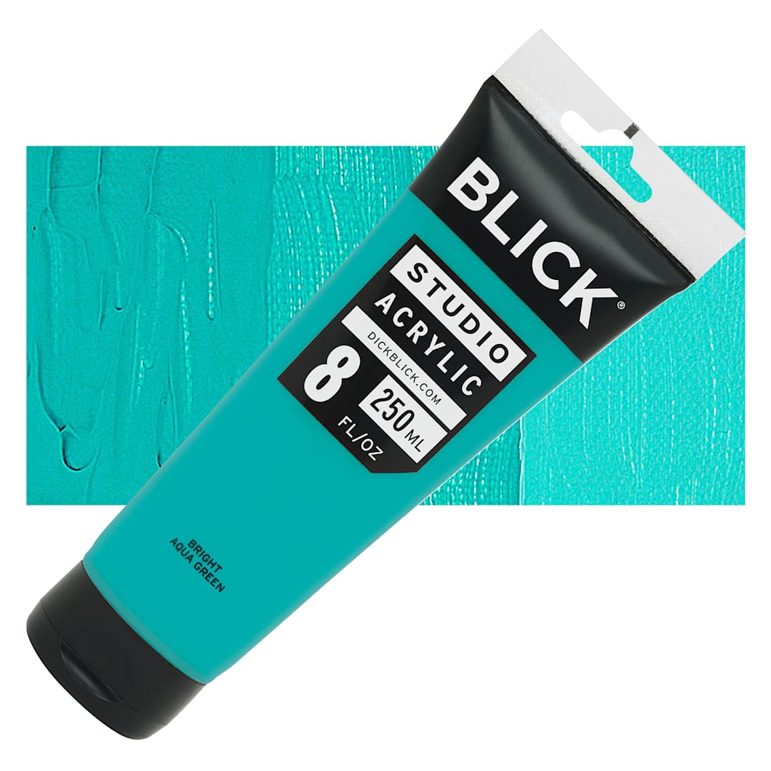 Open in modal - Blick Studio Acrylic Paint - Bright Aqua Green, 8 oz tube and swatch