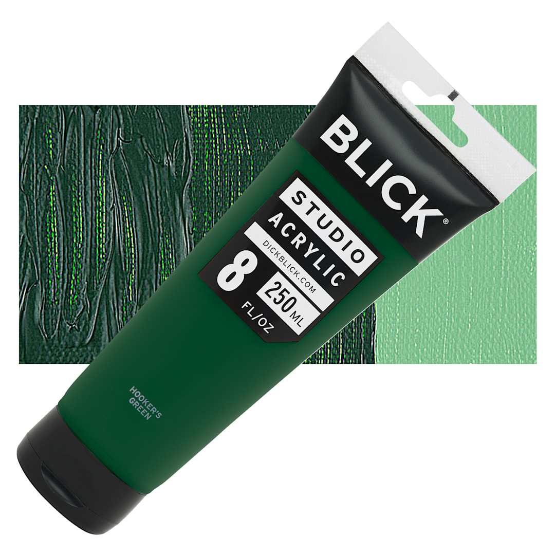 Open in modal - Blick Studio Acrylic Paint - Hooker's Green, 8 oz tube and swatch