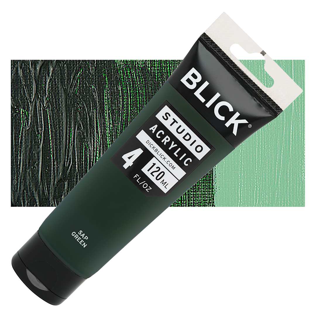 Open in modal - Blick Studio Acrylic Paint - Sap Green, 4 oz tube and swatch