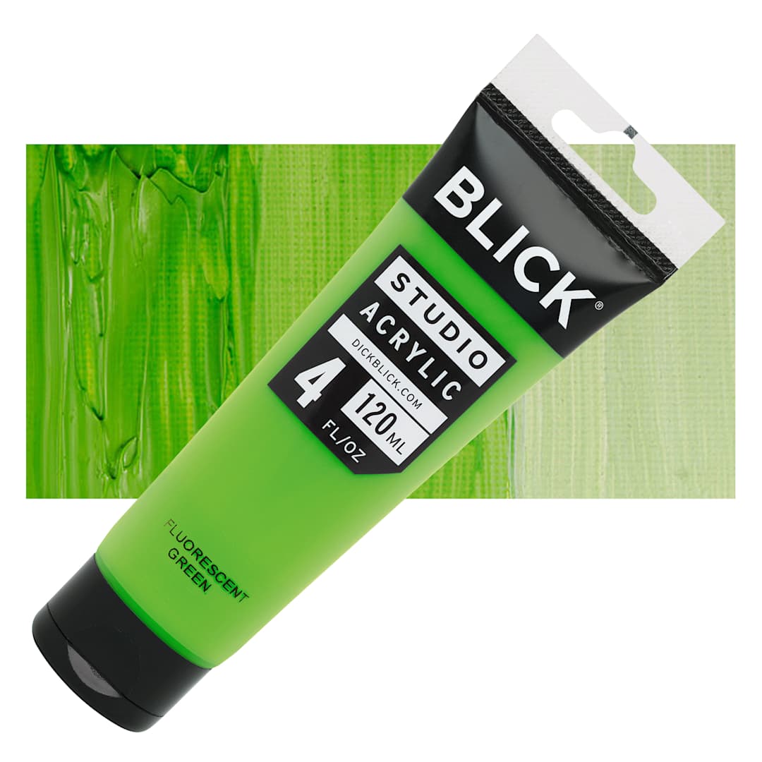 Open in modal - Blick Studio Acrylic Paint - Fluorescent Green, 4 oz tube and swatch