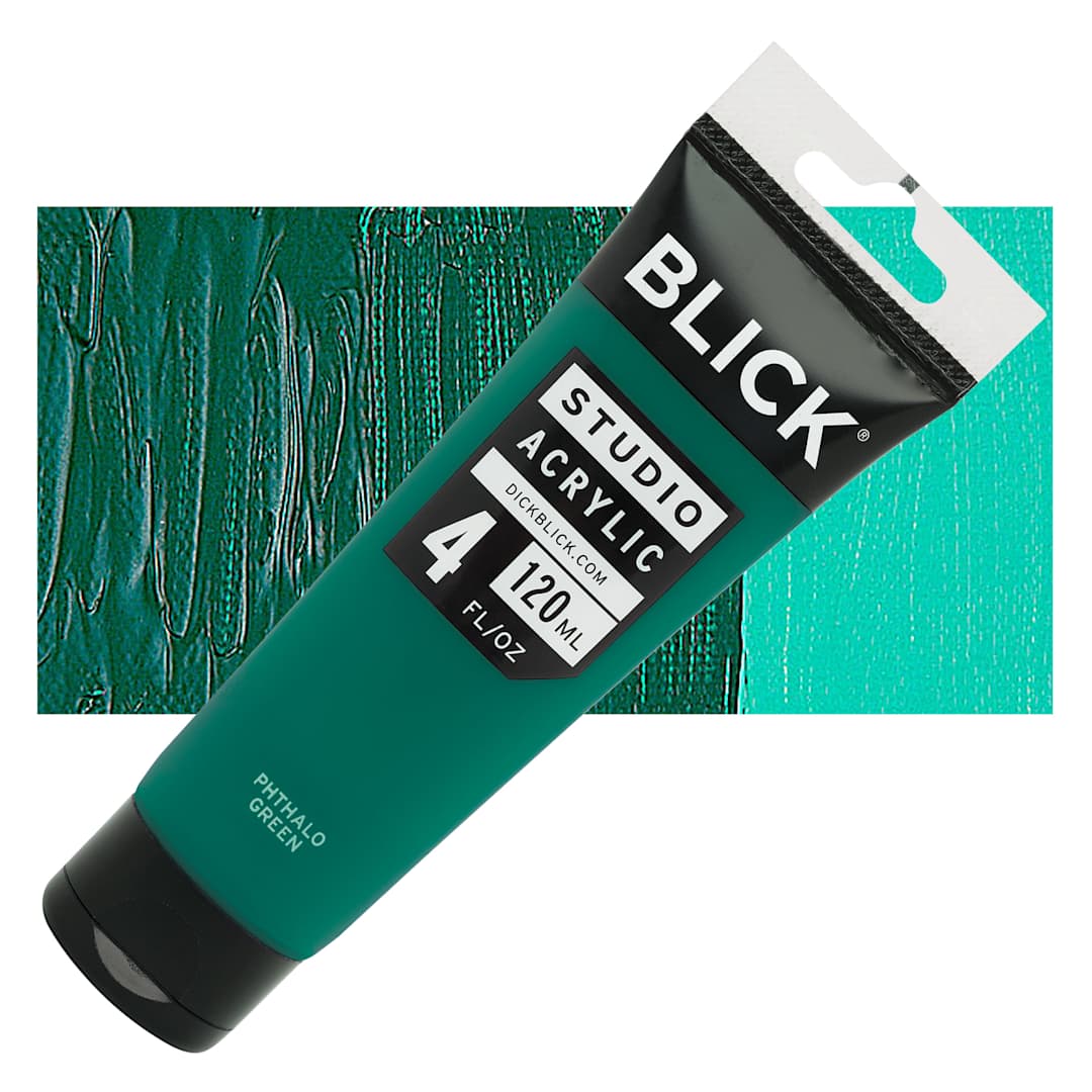 Open in modal - Blick Studio Acrylic Paint - Phthalo Green, 4 oz tube and swatch