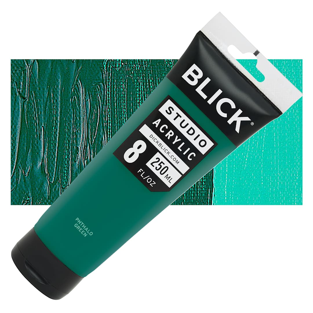 Open in modal - Blick Studio Acrylic Paint - Phthalo Green, 8 oz tube and swatch