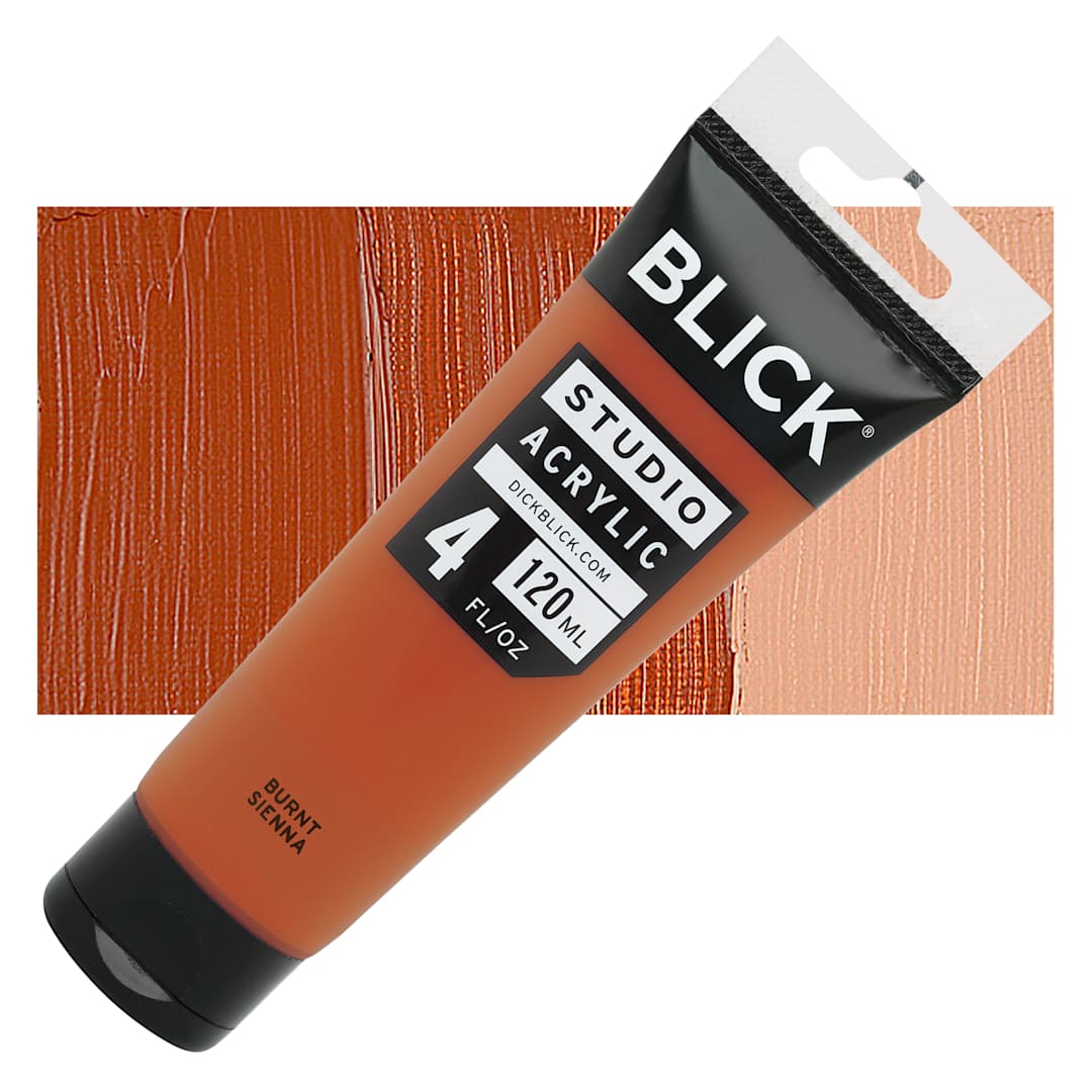 Open in modal - Blick Studio Acrylic Paint - Burnt Sienna, 4 oz tube and swatch