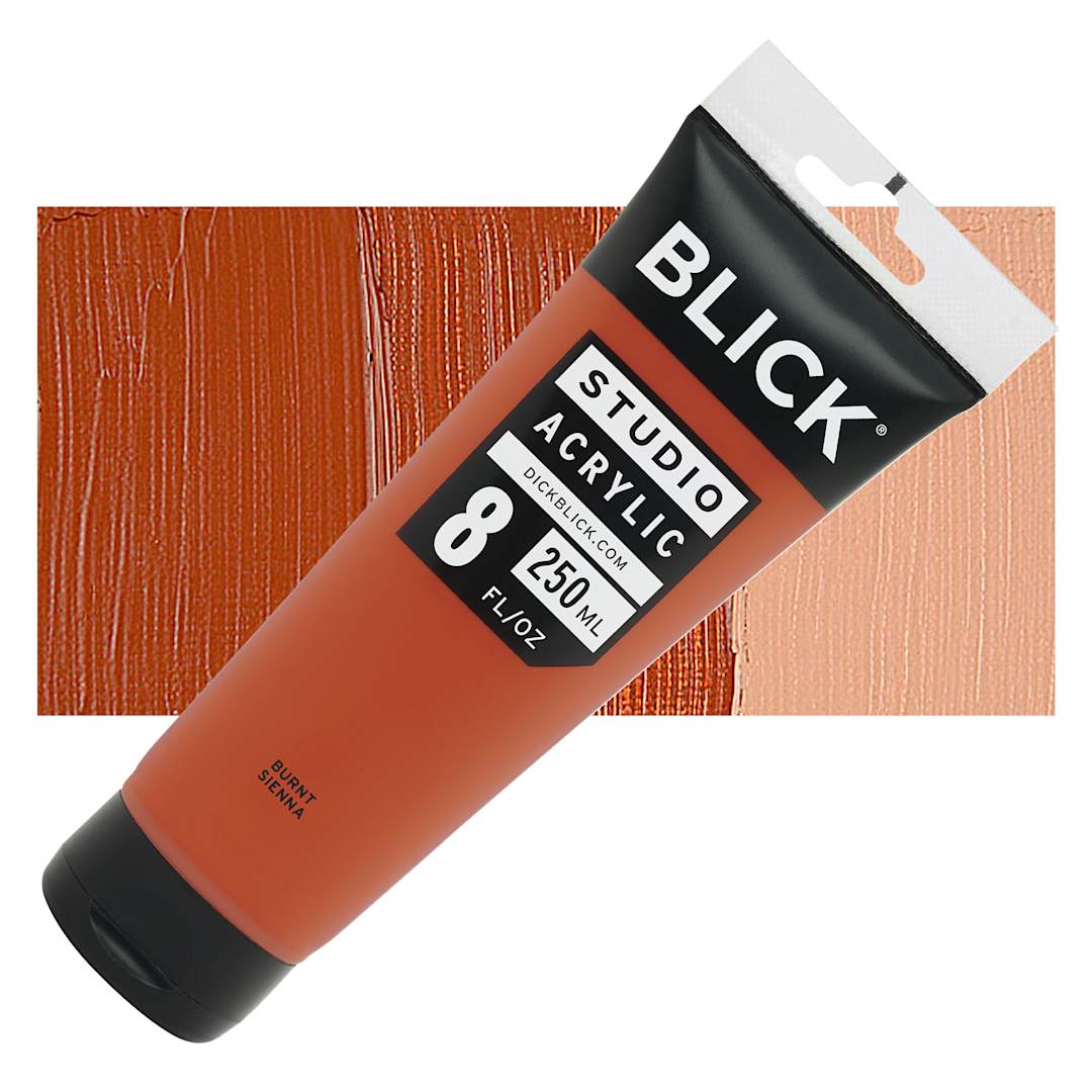 Open in modal - Blick Studio Acrylic Paint - Burnt Sienna, 8 oz tube and swatch