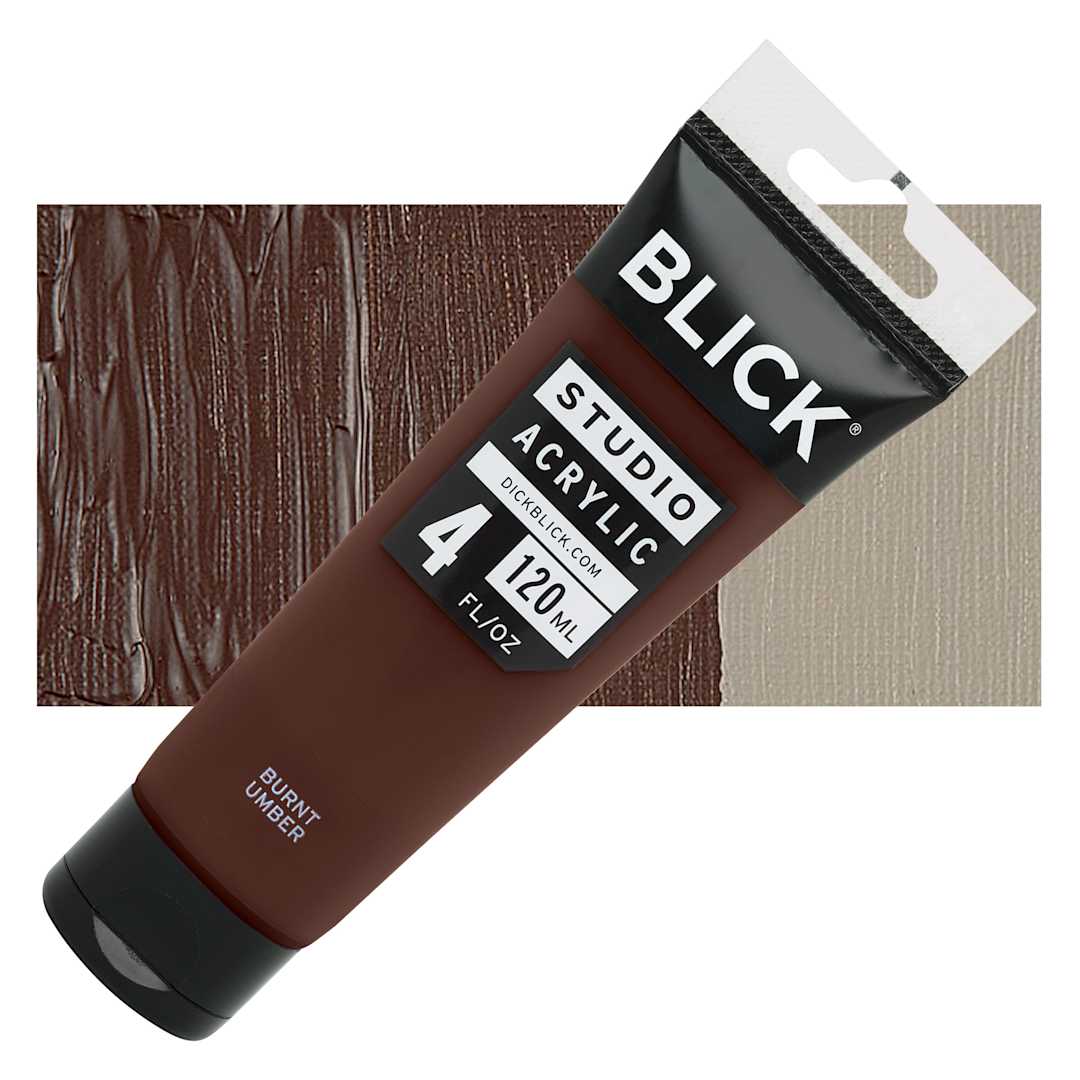 Open in modal - Blick Studio Acrylic Paint - Burnt Umber, 4 oz tube and swatch
