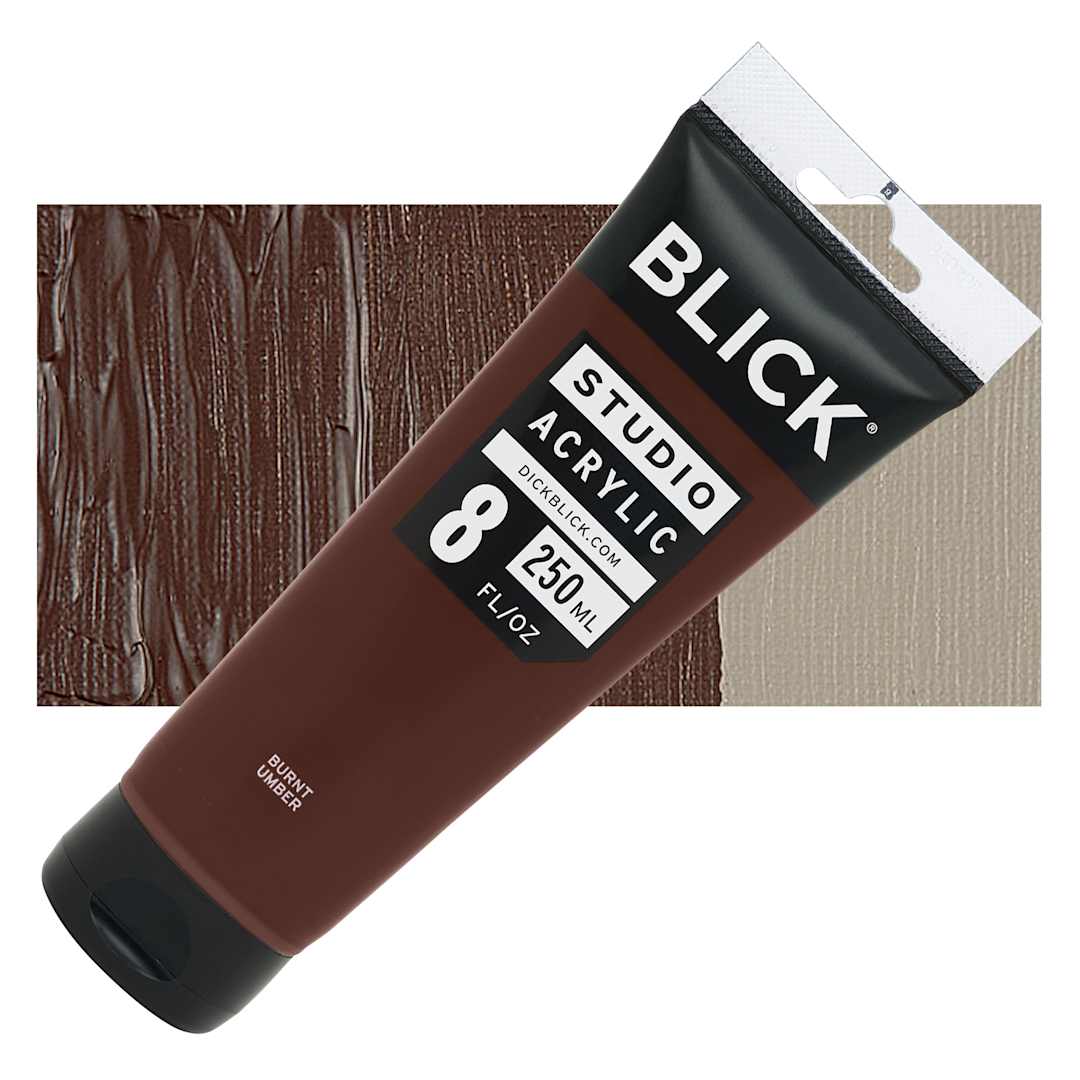 Open in modal - Blick Studio Acrylic Paint - Burnt Umber, 8 oz tube and swatch