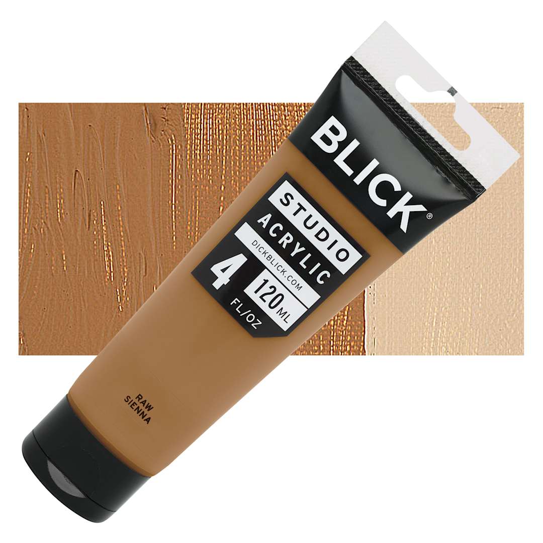 Open in modal - Blick Studio Acrylic Paint - Raw Sienna, 4 oz tube and swatch