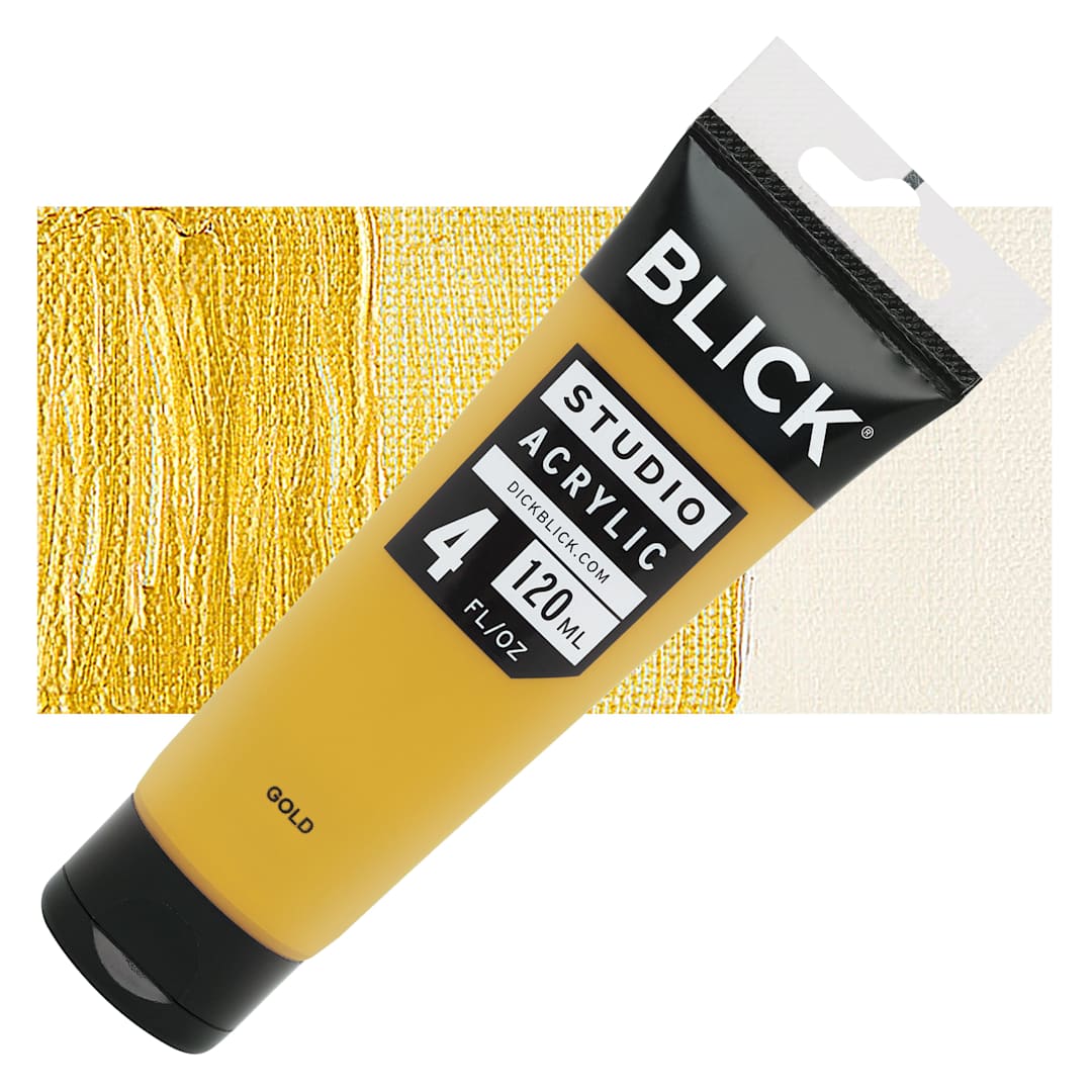 Open in modal - Blick Studio Acrylic Paint - Gold (Metallic), 4 oz tube and swatch