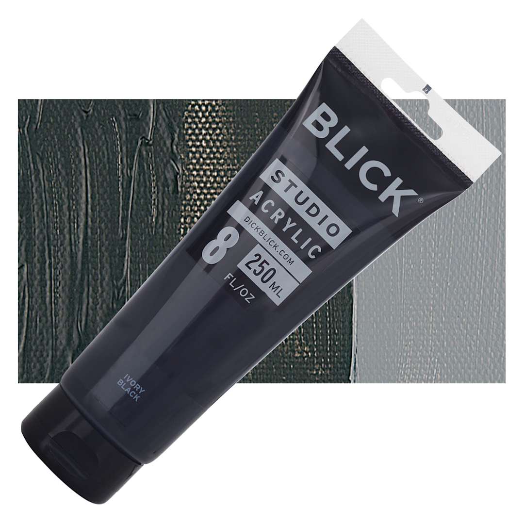 Open in modal - Blick Studio Acrylic Paint - Ivory Black, 8 oz tube and swatch