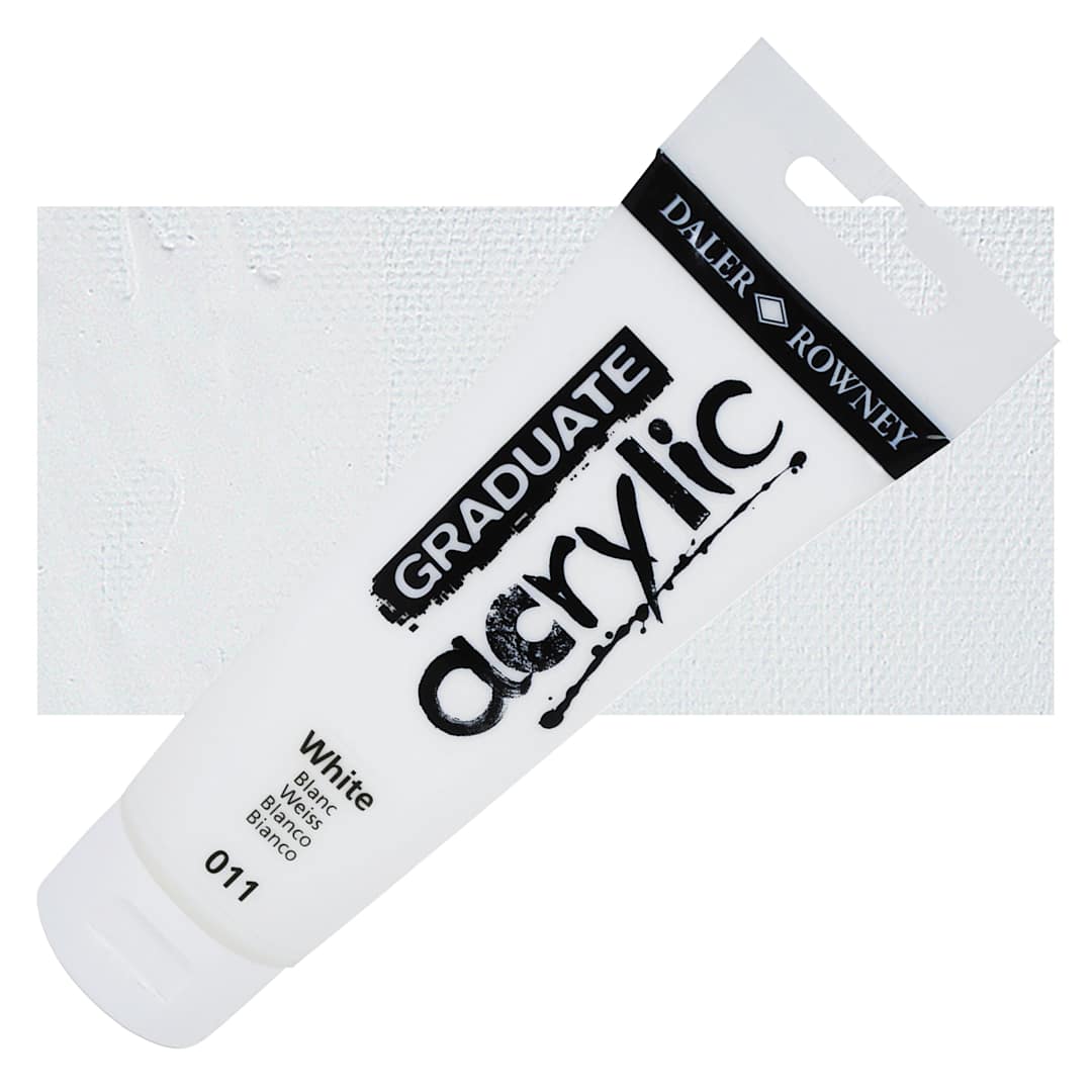 Open in modal - Daler-Rowney Graduate Acrylic Paint - White, 120 ml tube and swatch
