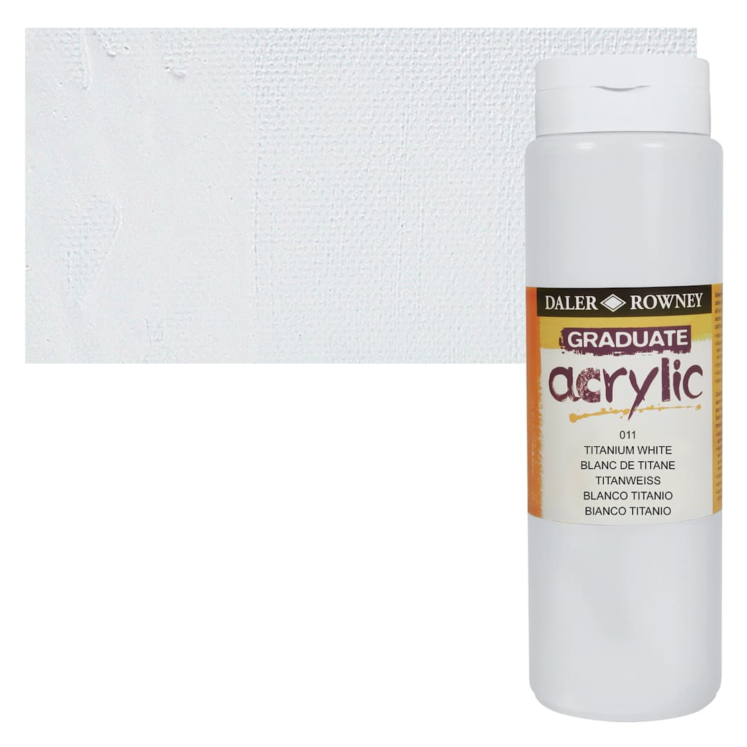 Open in modal - Daler-Rowney Graduate Acrylic Paint - White, 500 ml bottle and swatch