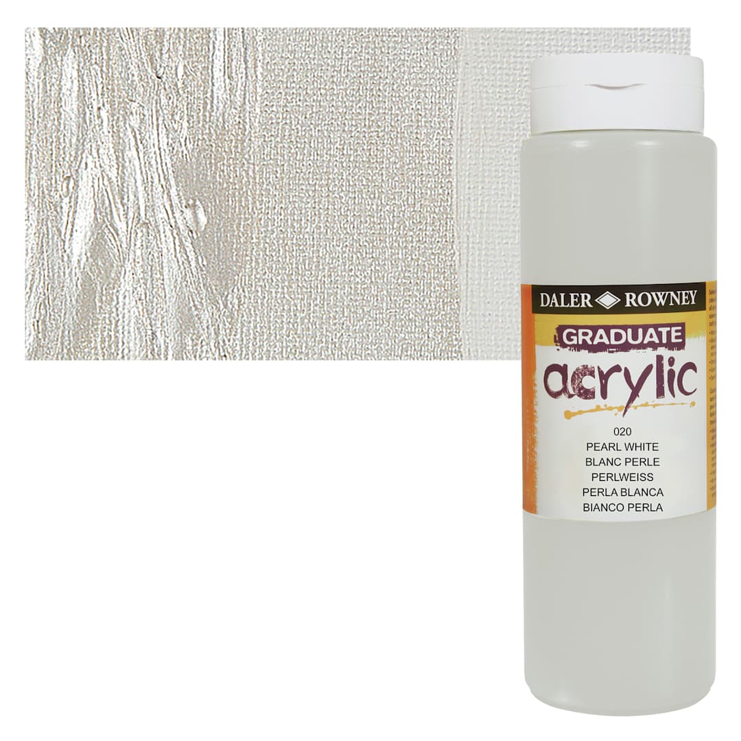 Open in modal - Daler-Rowney Graduate Acrylic Paint - Pearl White, 500 ml bottle and swatch