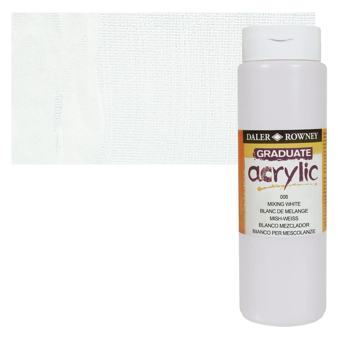 Open in modal - Daler-Rowney Graduate Acrylic Paint - Mixing White, 500 ml bottle and swatch