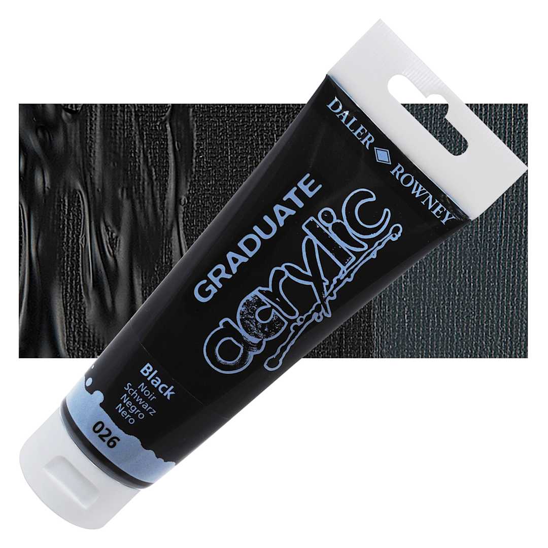 Open in modal - Daler-Rowney Graduate Acrylic Paint - Black, 120 ml tube and swatch