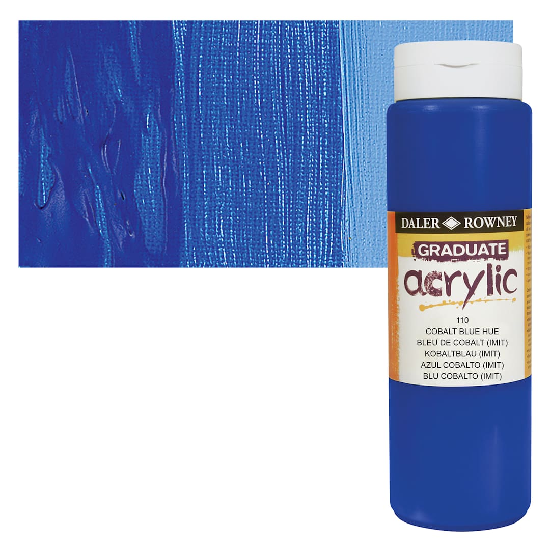 Open in modal - Daler-Rowney Graduate Acrylic Paint - Cobalt Blue Hue, 500 ml bottle and swatch
