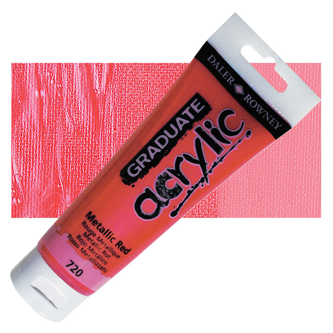 Open in modal - Daler-Rowney Graduate Acrylic Paint - Metallic Red, 120 ml tube and swatch