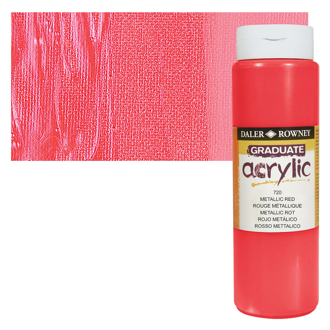 Open in modal - Daler-Rowney Graduate Acrylic Paint - Metallic Red, 500 ml bottle and swatch