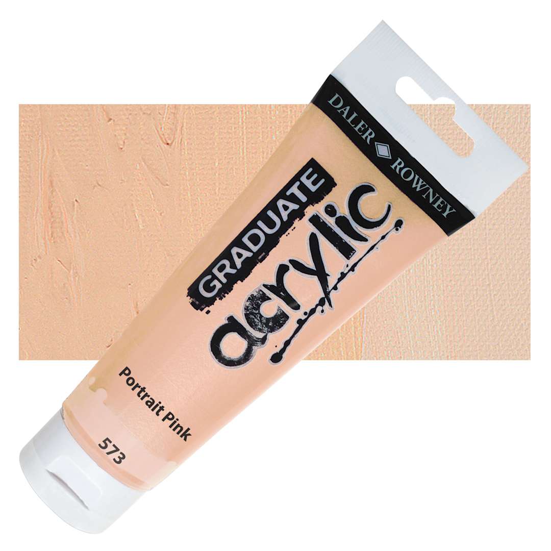 Open in modal - Daler-Rowney Graduate Acrylic Paint - Peach Pink, 120 ml tube and swatch