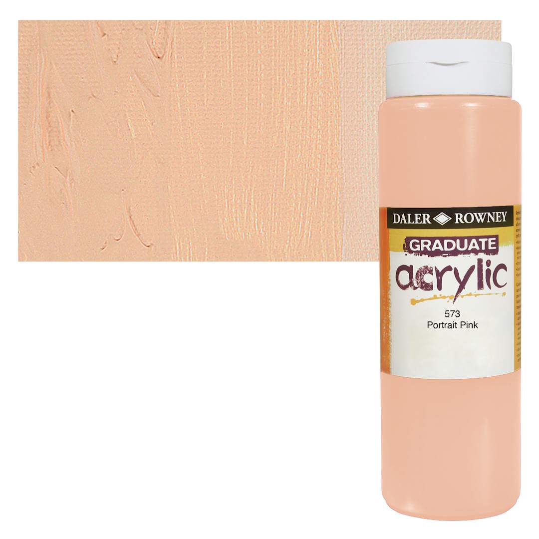 Open in modal - Daler-Rowney Graduate Acrylic Paint - Peach Pink, 500 ml bottle and swatch