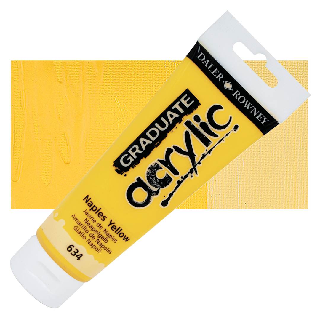 Open in modal - Daler-Rowney Graduate Acrylic Paint - Naples Yellow, 120 ml tube and swatch