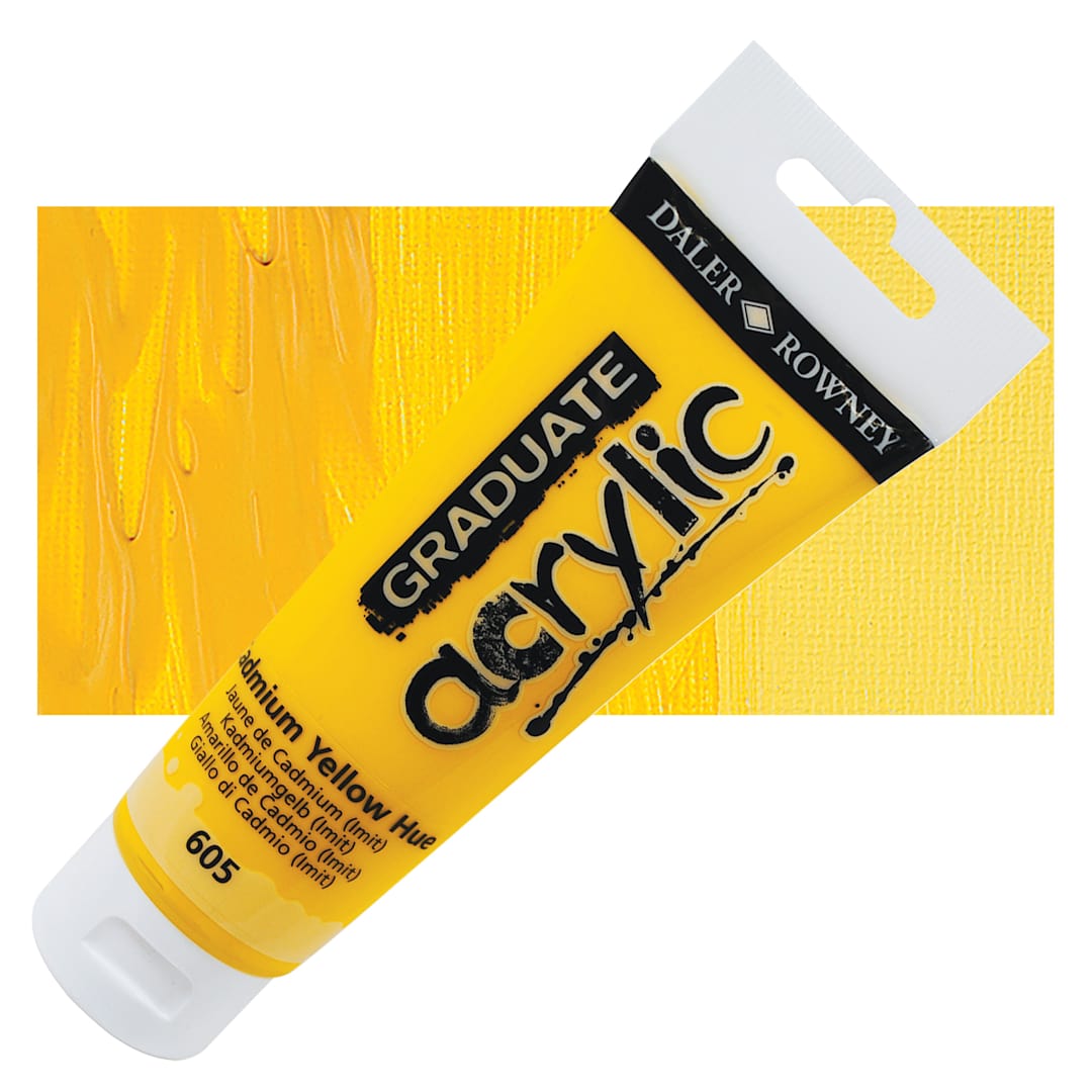 Open in modal - Daler-Rowney Graduate Acrylic Paint - Cadmium Yellow Hue, 120 ml tube and swatch