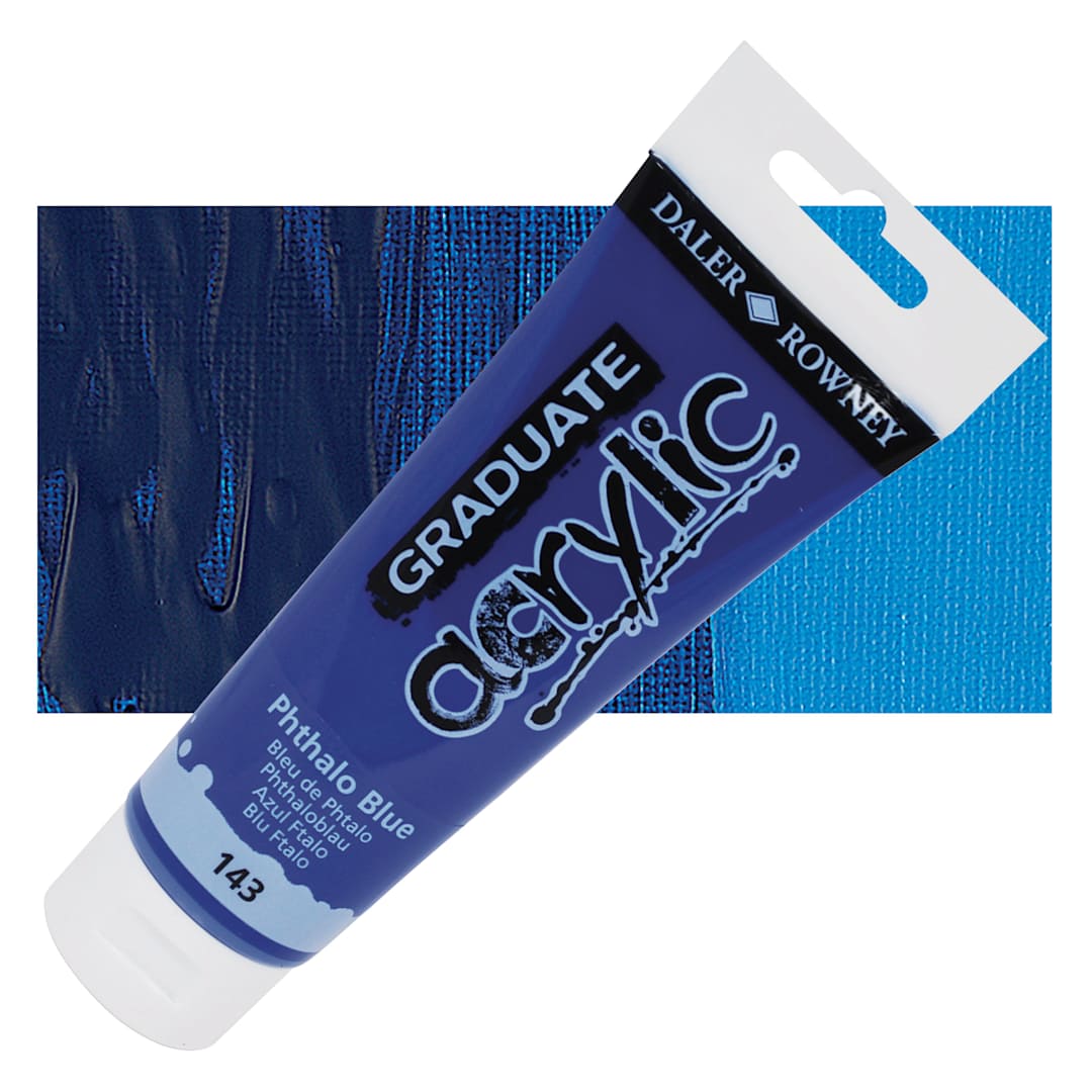 Open in modal - Daler-Rowney Graduate Acrylic Paint - Phthalo Blue, 120 ml tube and swatch