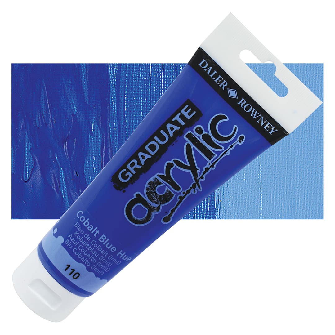 Open in modal - Daler-Rowney Graduate Acrylic Paint - Cobalt Blue Hue, 120 ml tube and swatch