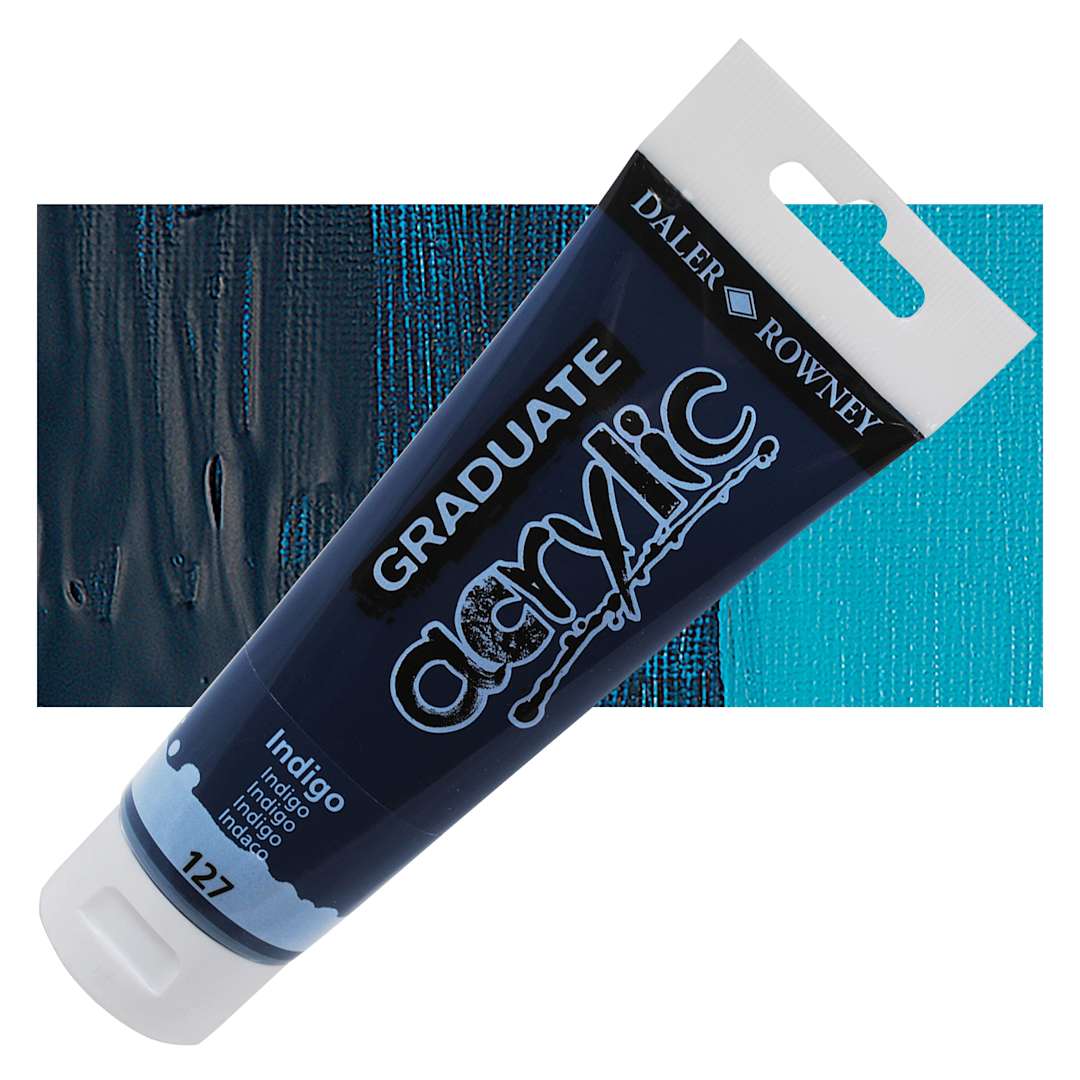 Open in modal - Daler-Rowney Graduate Acrylic Paint - Indigo, 120 ml tube and swatch
