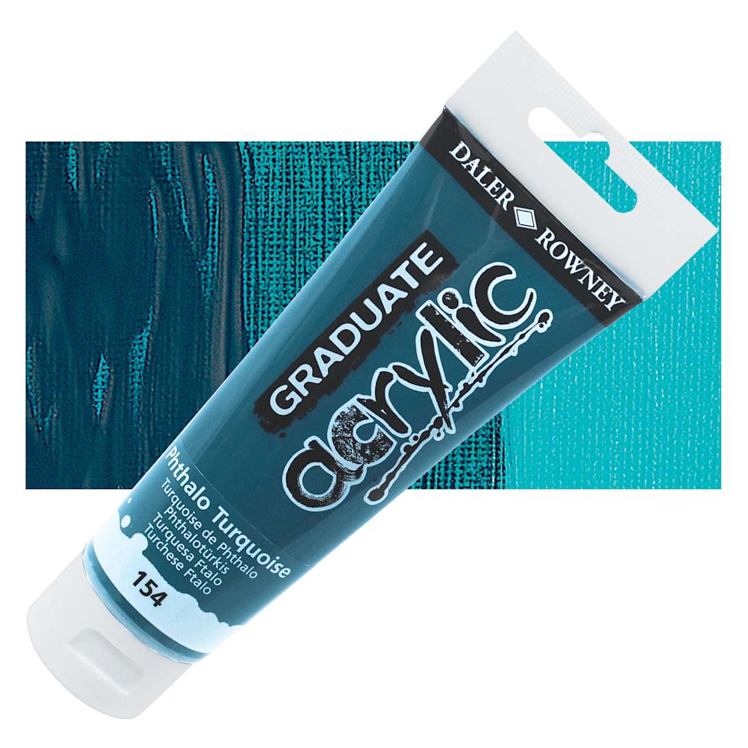 Open in modal - Daler-Rowney Graduate Acrylic Paint - Phthalo Turquoise, 120 ml tube and swatch