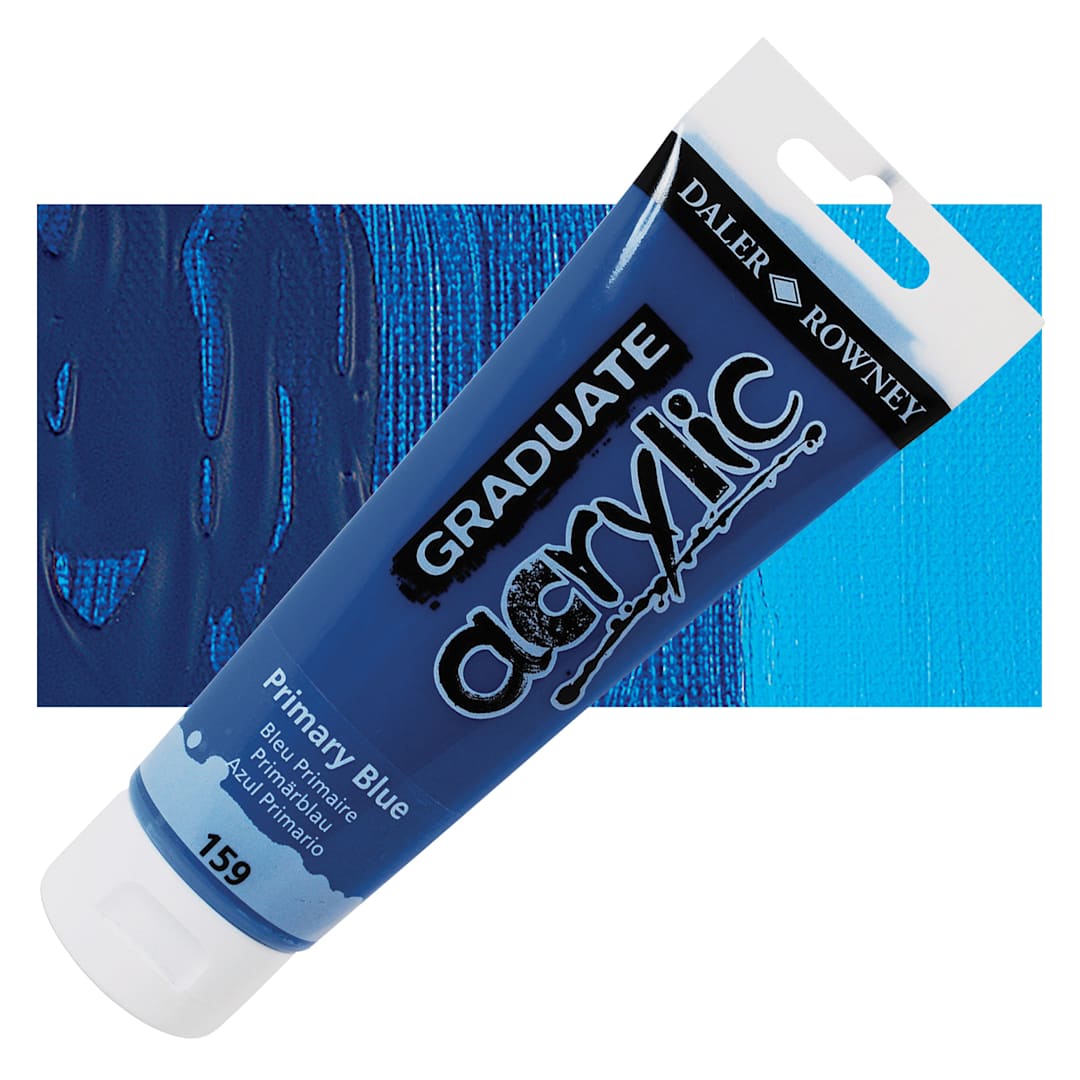 Open in modal - Daler-Rowney Graduate Acrylic Paint - Primary Blue, 120 ml tube and swatch