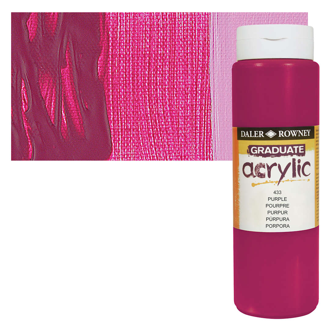 Open in modal - Daler-Rowney Graduate Acrylic Paint - Purple, 500 ml bottle and swatch