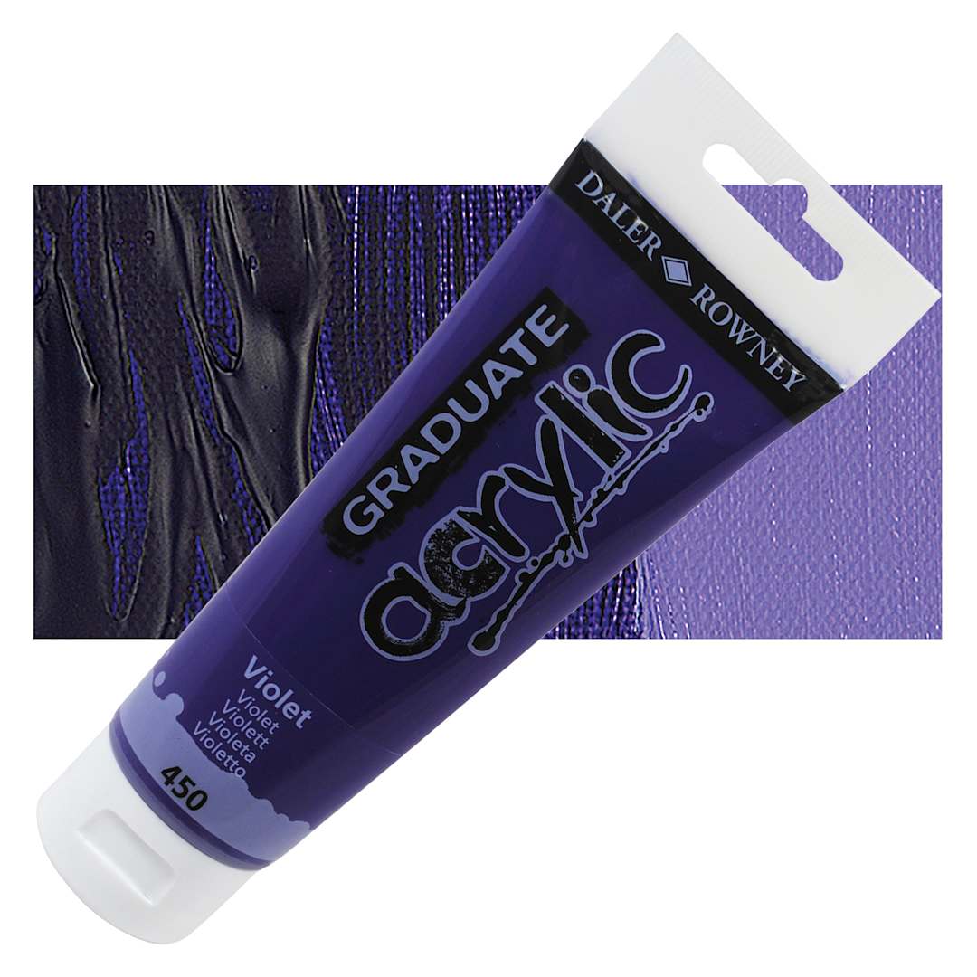 Open in modal - Daler-Rowney Graduate Acrylic Paint - Violet, 120 ml tube and swatch
