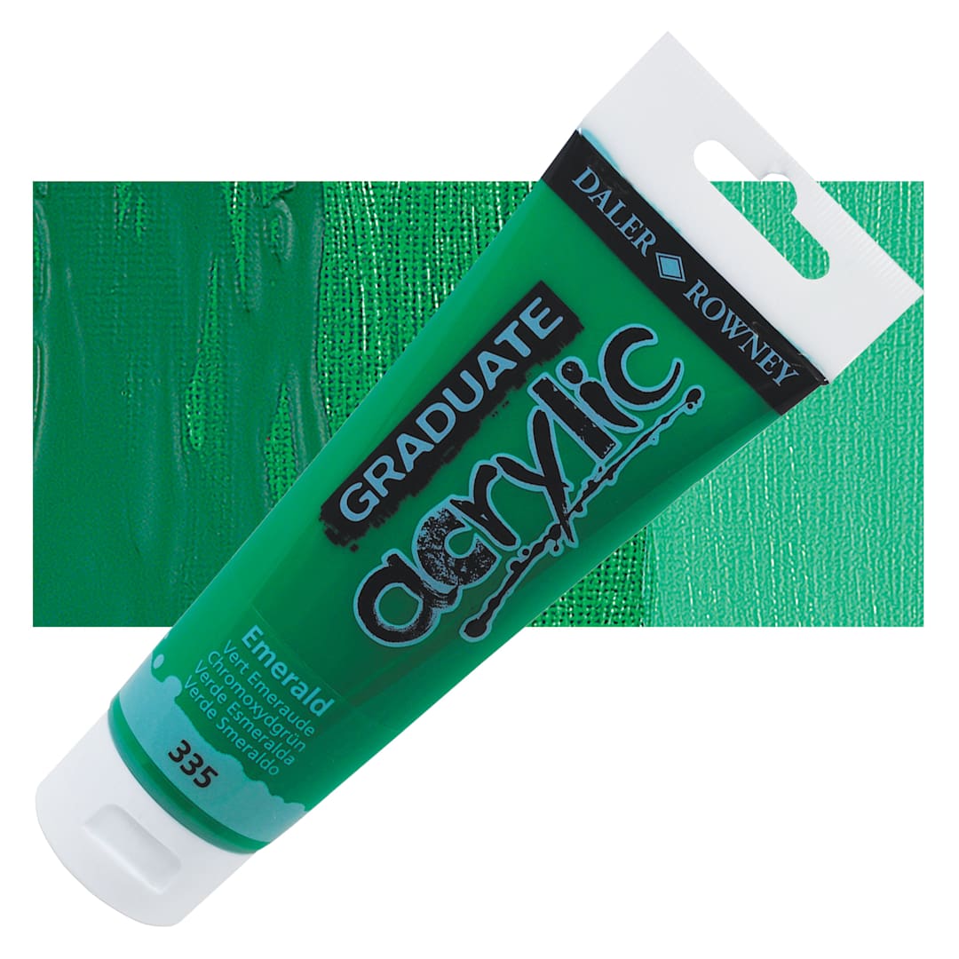 Open in modal - Daler-Rowney Graduate Acrylic Paint - Emerald, 120 ml tube and swatch